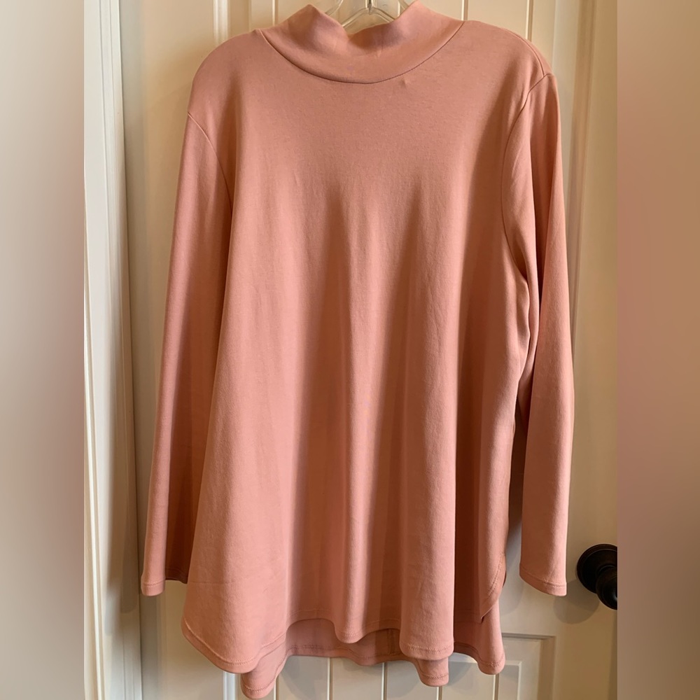Chicos, Women’s Sz 3, Mock Turtleneck, LS, Cotton\Jersey Top, Back Zip, Lt. Pink